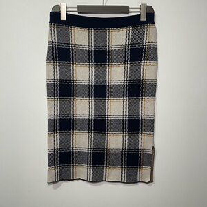 Ann Taylor Women’s Plaid Knit fall holiday Pencil Skirt Navy Yellow in Size M